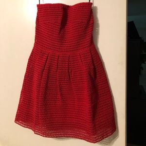 Red strapless dress